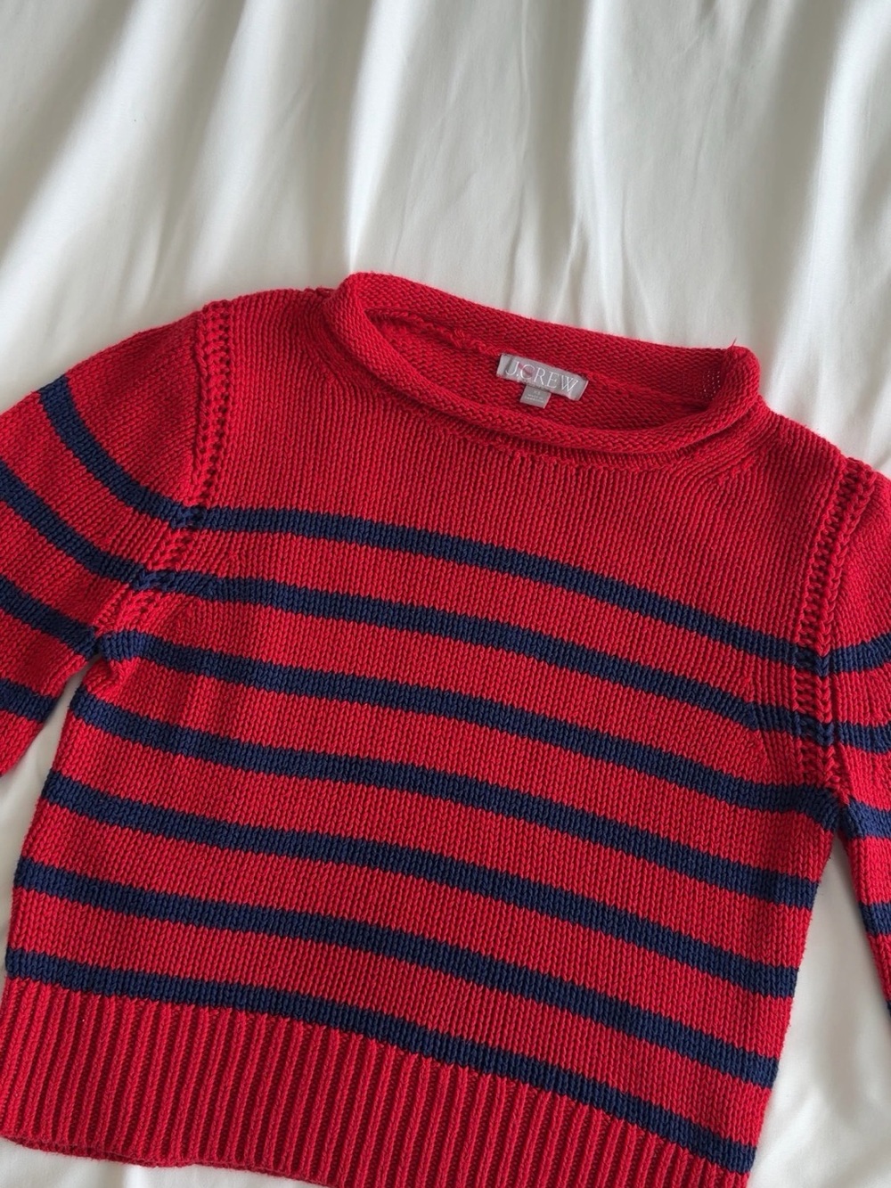 J. Crew Red with Navy Stripes Heritage Cotton Rollneck Sweater - Picture 4 of 5
